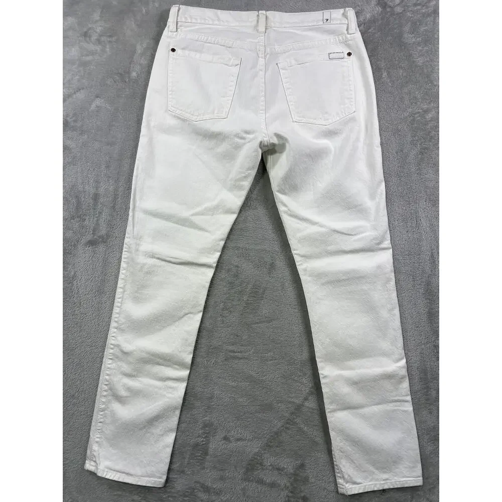 7 For All Mankind USA Made White Gold Denim Jeans 27 Mid Rise Fitted Straight - Picture 6 of 6